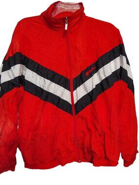 Vintage Lotto Italia XL Red Windbreaker Jacket, Black White Chevron Zip READ